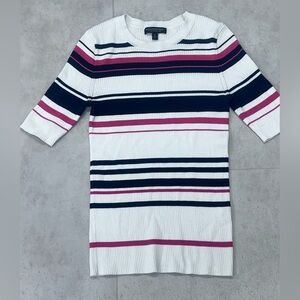 Banana Republic Stretchy Cotton Short Sleeve Ribbed Sweater Top Sz Small Striped